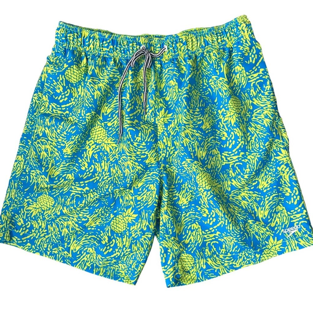 Speedo Mens Swim Trunks Volleyball Shorts Pineapple Large Blue/Yellow Liner